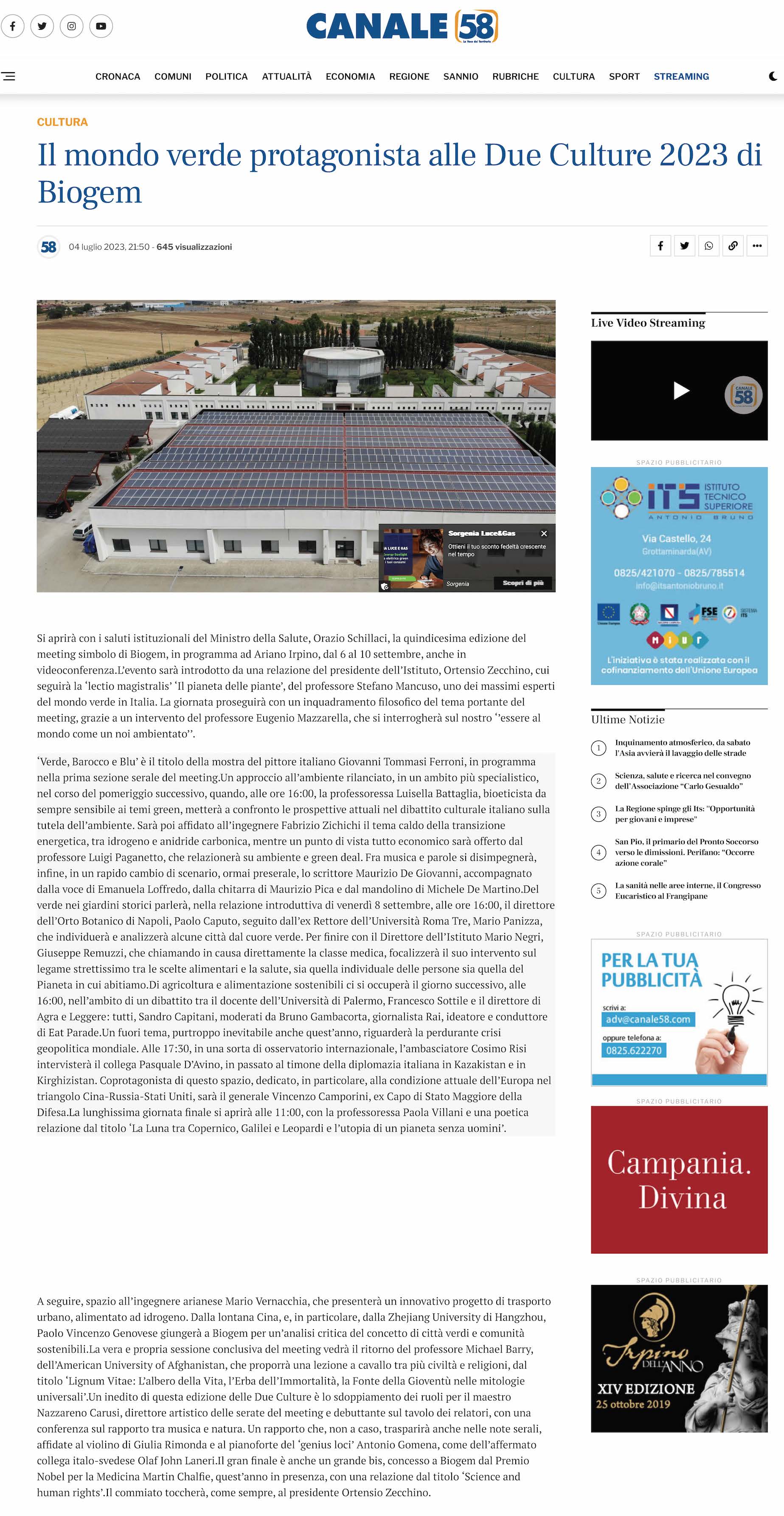 Il mondo verde protagonista alle Due Culture 2023 di Biogem